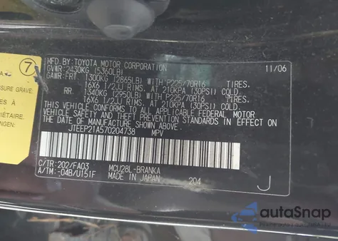 2007 Toyota Highlander V6 z USA, uszkodzony, nr VIN JTEEP21A570204738